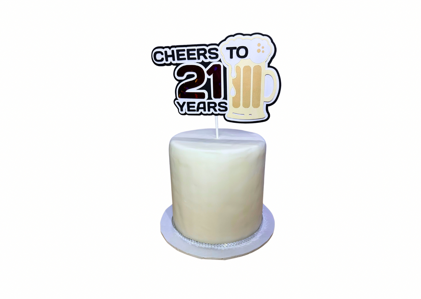“Cheers to 21 Years” Cake Topper