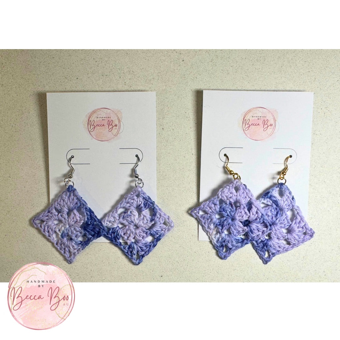 Violet Variegated Granny Square Crocheted Earrings