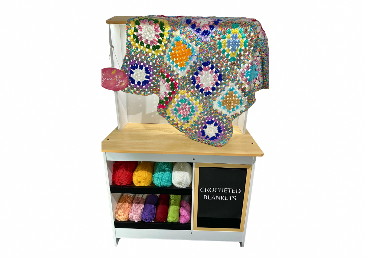 Multicoloured ‘Granny Square’ Crocheted Lap Blanket