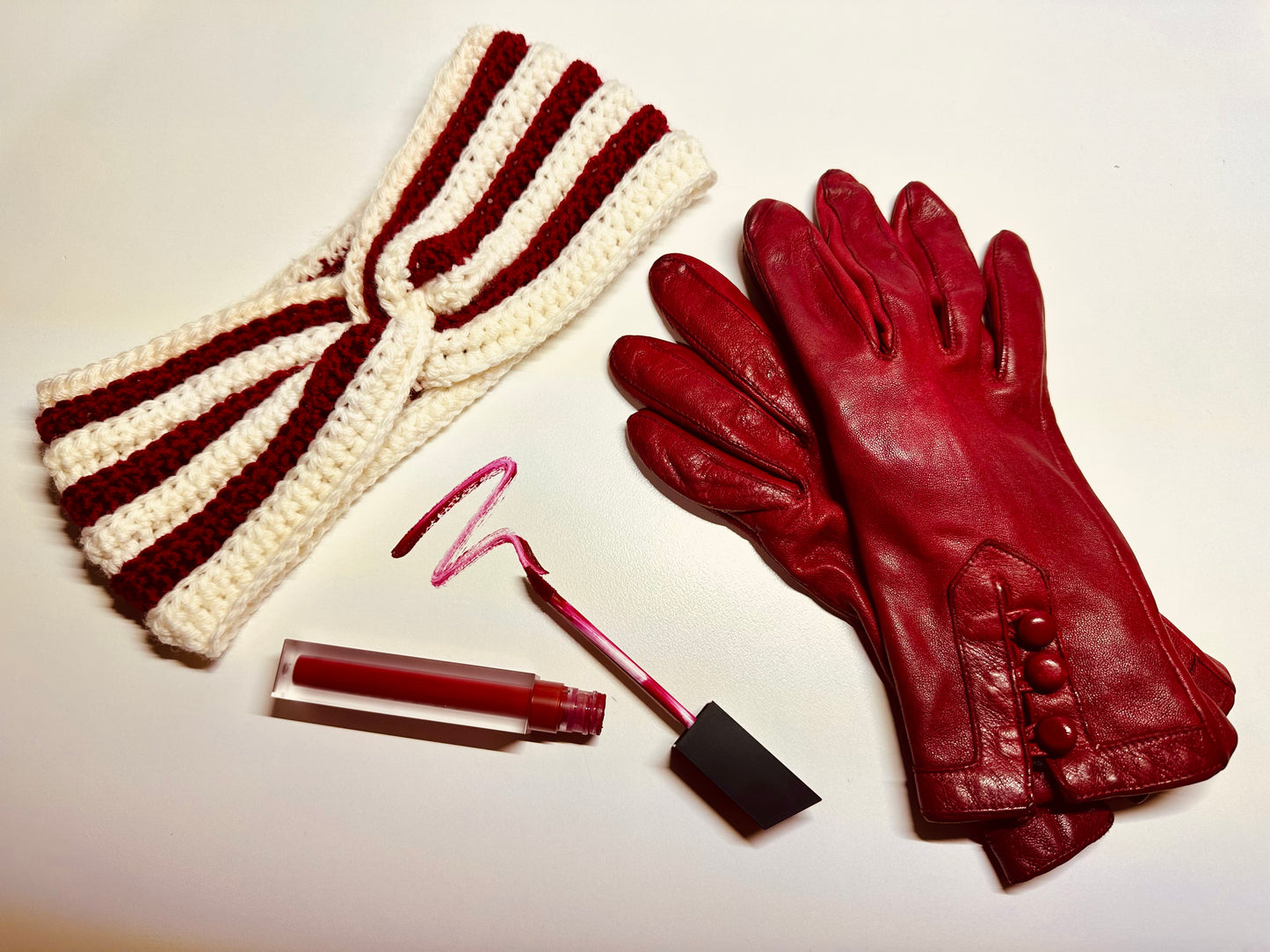 Red and Off-White Ear Warmer