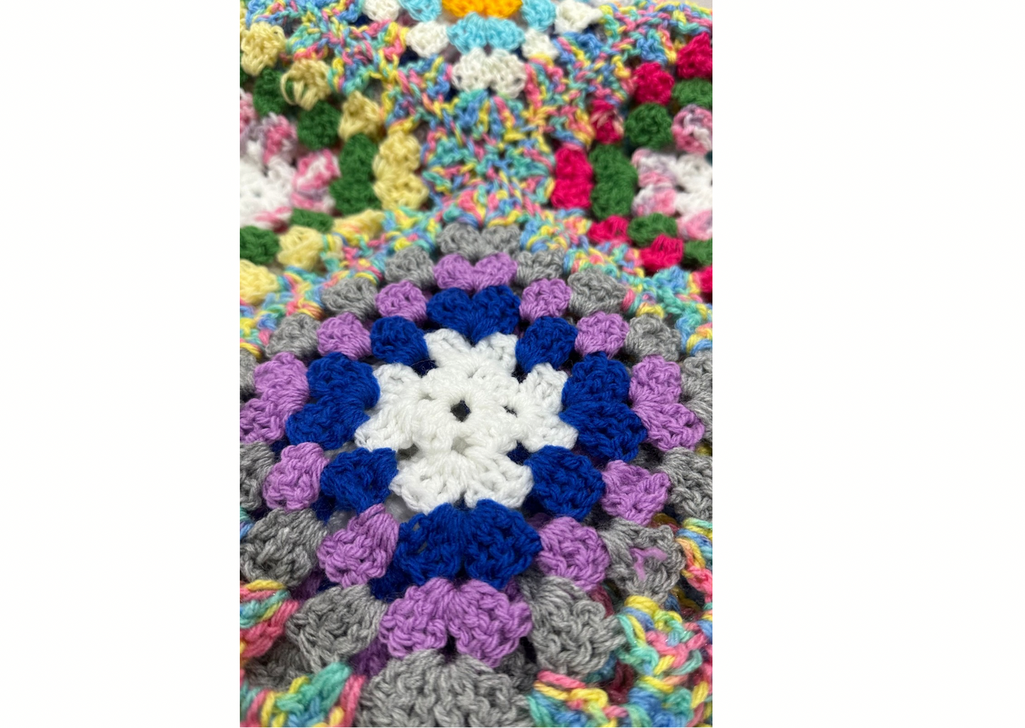 Multicoloured ‘Granny Square’ Crocheted Lap Blanket