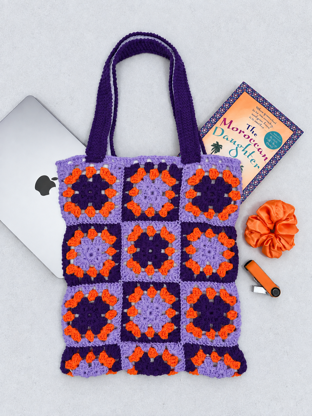 Crocheted Tote Bag (Purple and Orange)