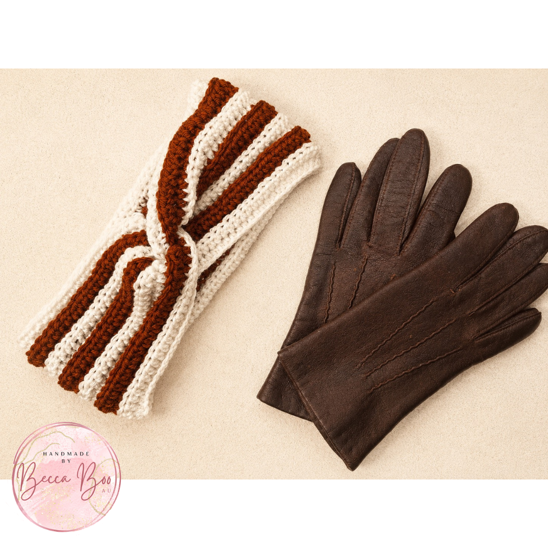 Brown and Off-White Ear Warmer
