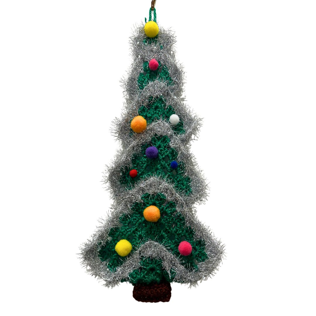Christmas Tree Wall Hanging (Green and Silver - Decorated)