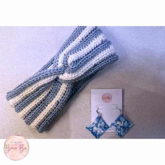 Blue and Off-White Ear Warmer