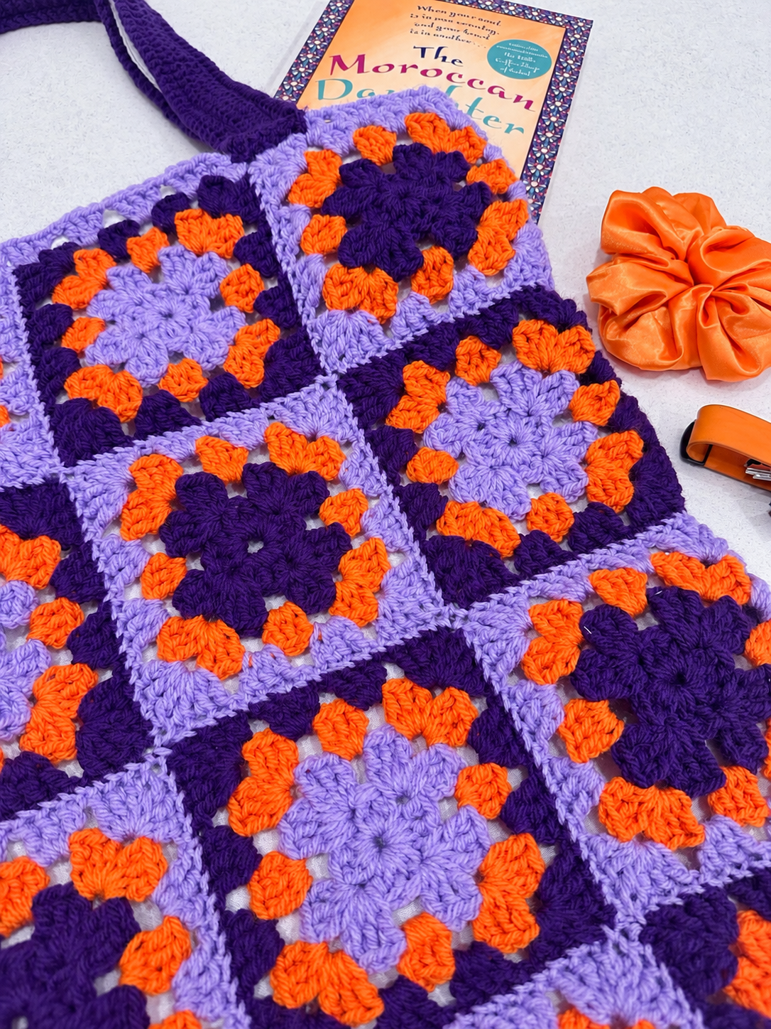 Crocheted Tote Bag (Purple and Orange)