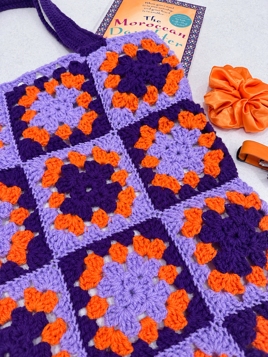 Crocheted Tote Bag (Purple and Orange)