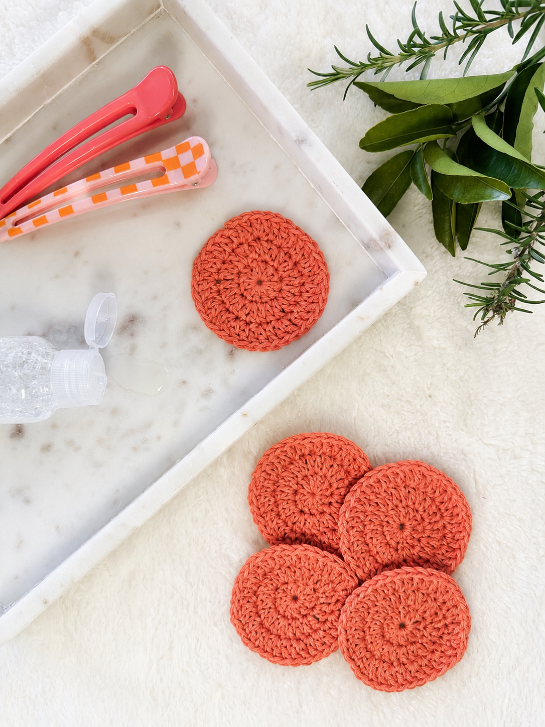 Crocheted Face Scrubbies (100% Cotton) (Round) (Orange)