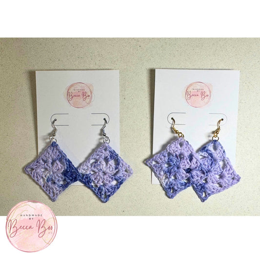 Violet Variegated Granny Square Crocheted Earrings