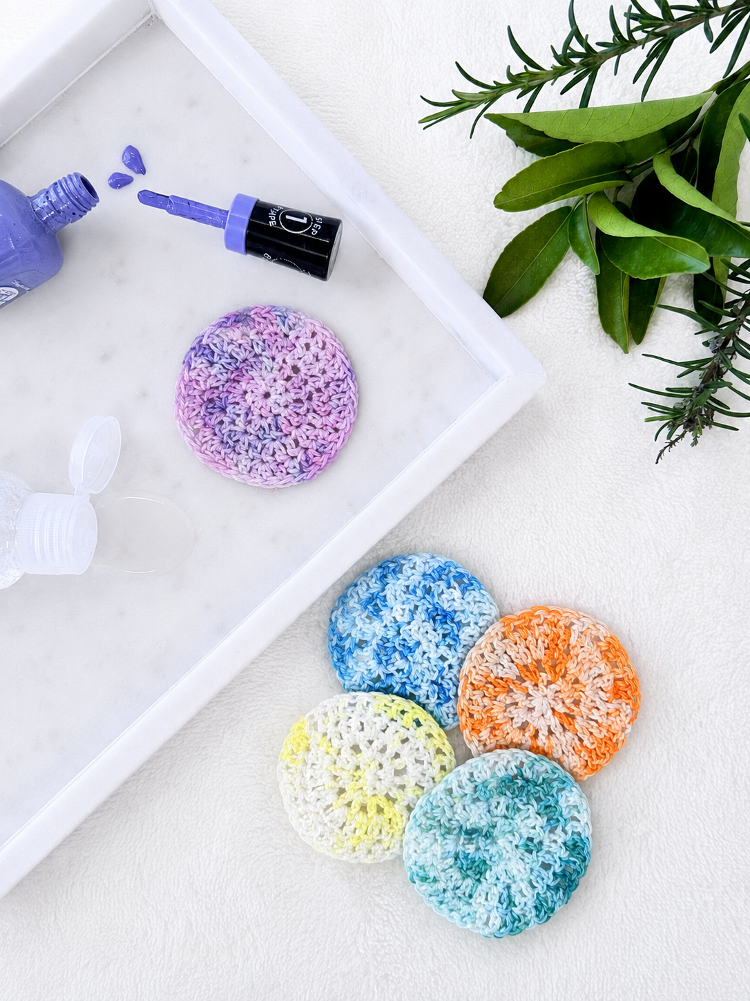 Crocheted Face Scrubbies (100% Cotton) (Round) (Variegated Rainbow)