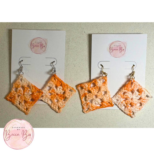 Orange Variegated Granny Square Crocheted Earrings