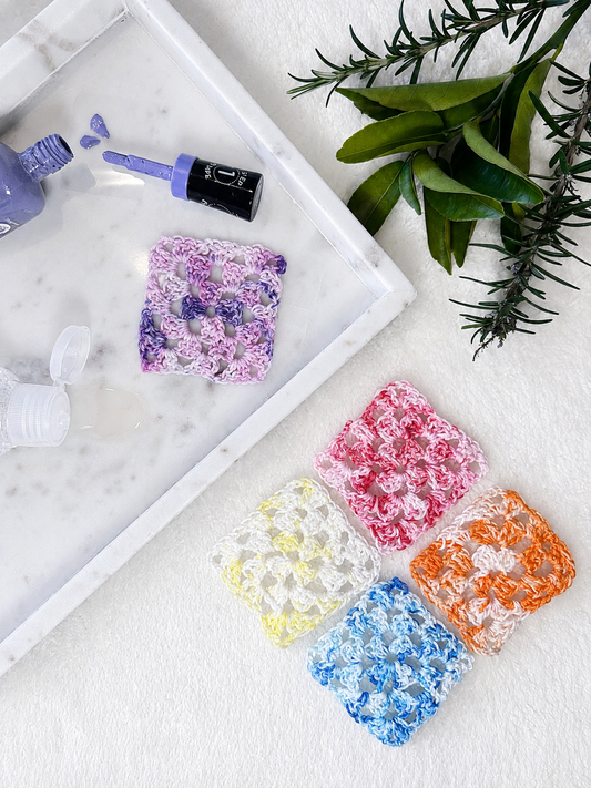 Crocheted Face Scrubbies (100% Cotton) (Square) (Variegated Rainbow)