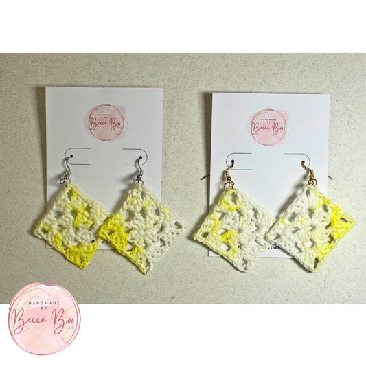Yellow Variegated Granny Square Crocheted Earrings