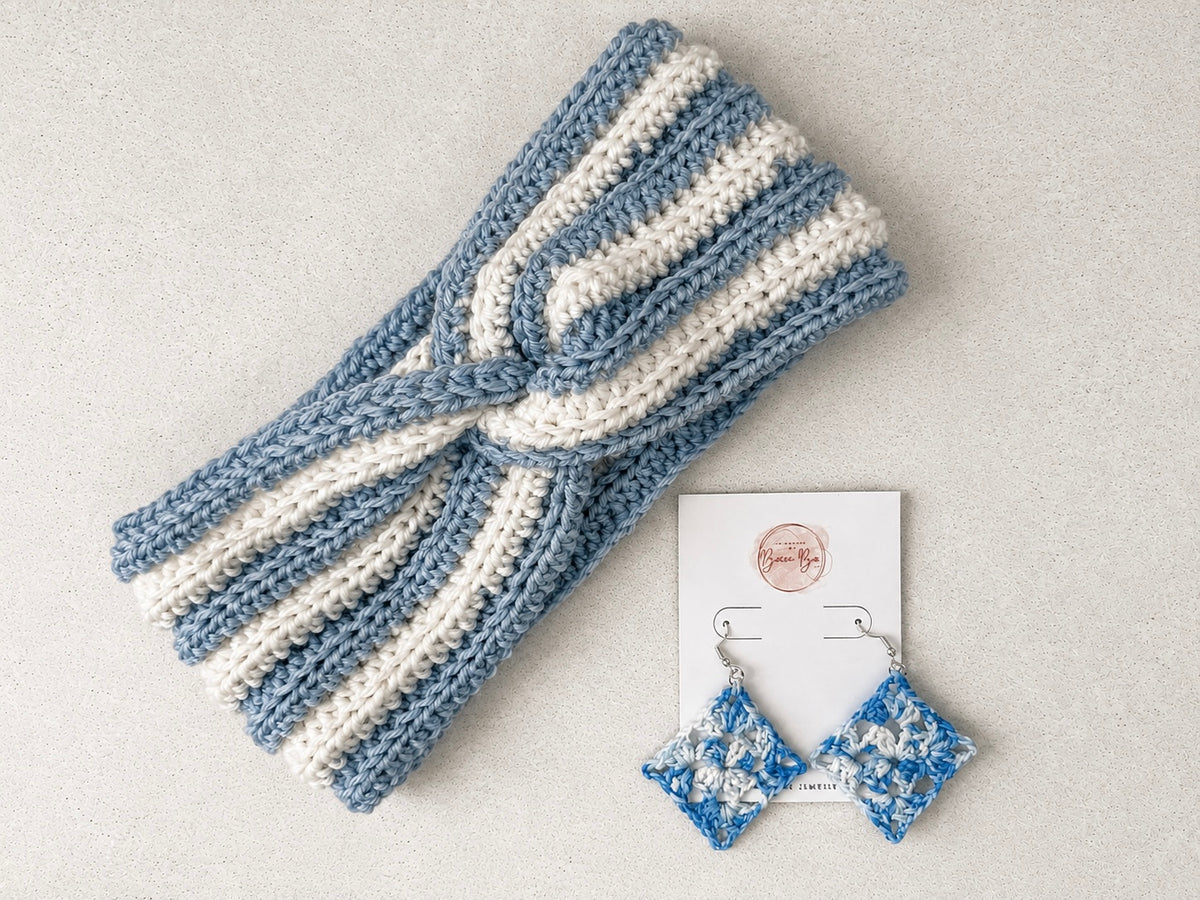 Blue and Off-White Ear Warmer