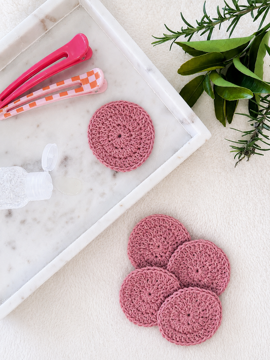 Crocheted Face Scrubbies (100% Cotton) (Round) (Dusty Pink)