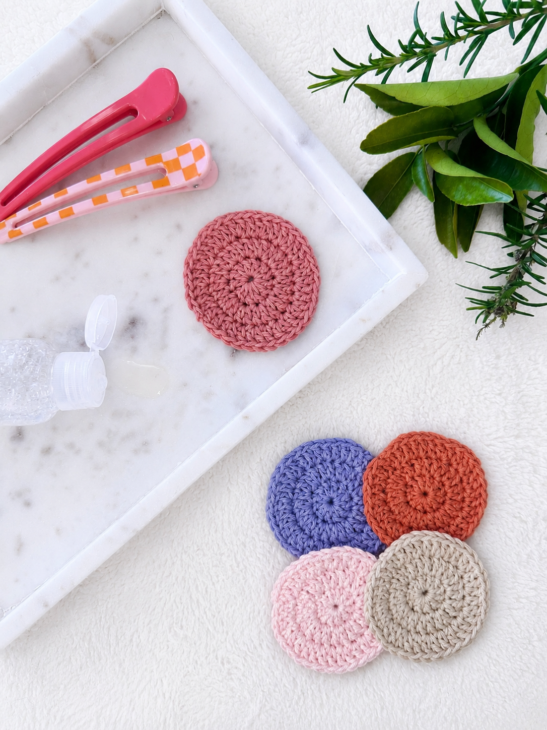 Crocheted Face Scrubbies (100% Cotton) (Round) (Mixed Pack: Pink/Orange Tones)