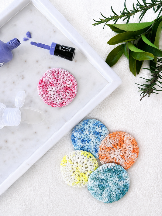 Crocheted Face Scrubbies (100% Cotton) (Round) (Variegated Rainbow)