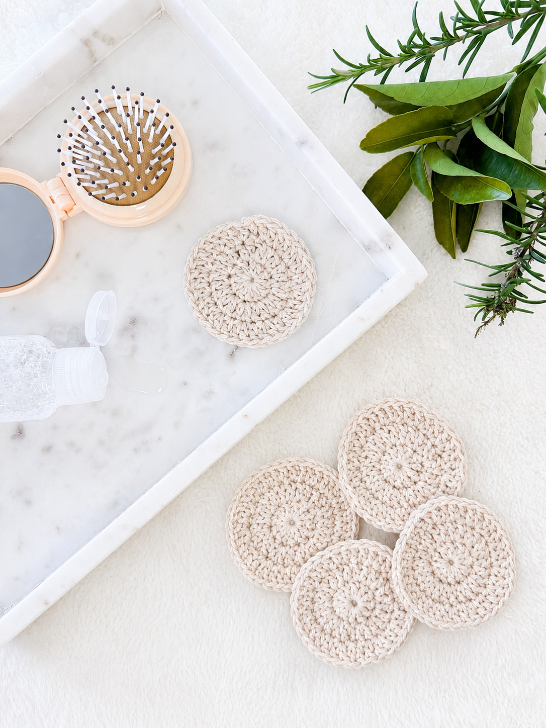 Crocheted Face Scrubbies (100% Cotton) (Round) (Beige)