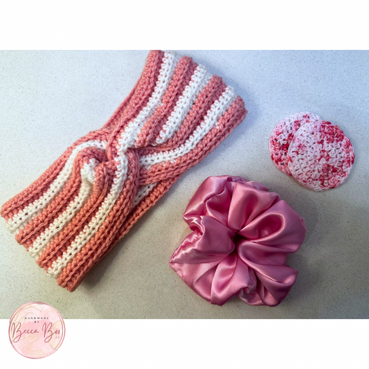 Pink and Off-White Ear Warmer