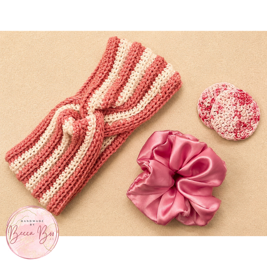 Pink and Off-White Ear Warmer