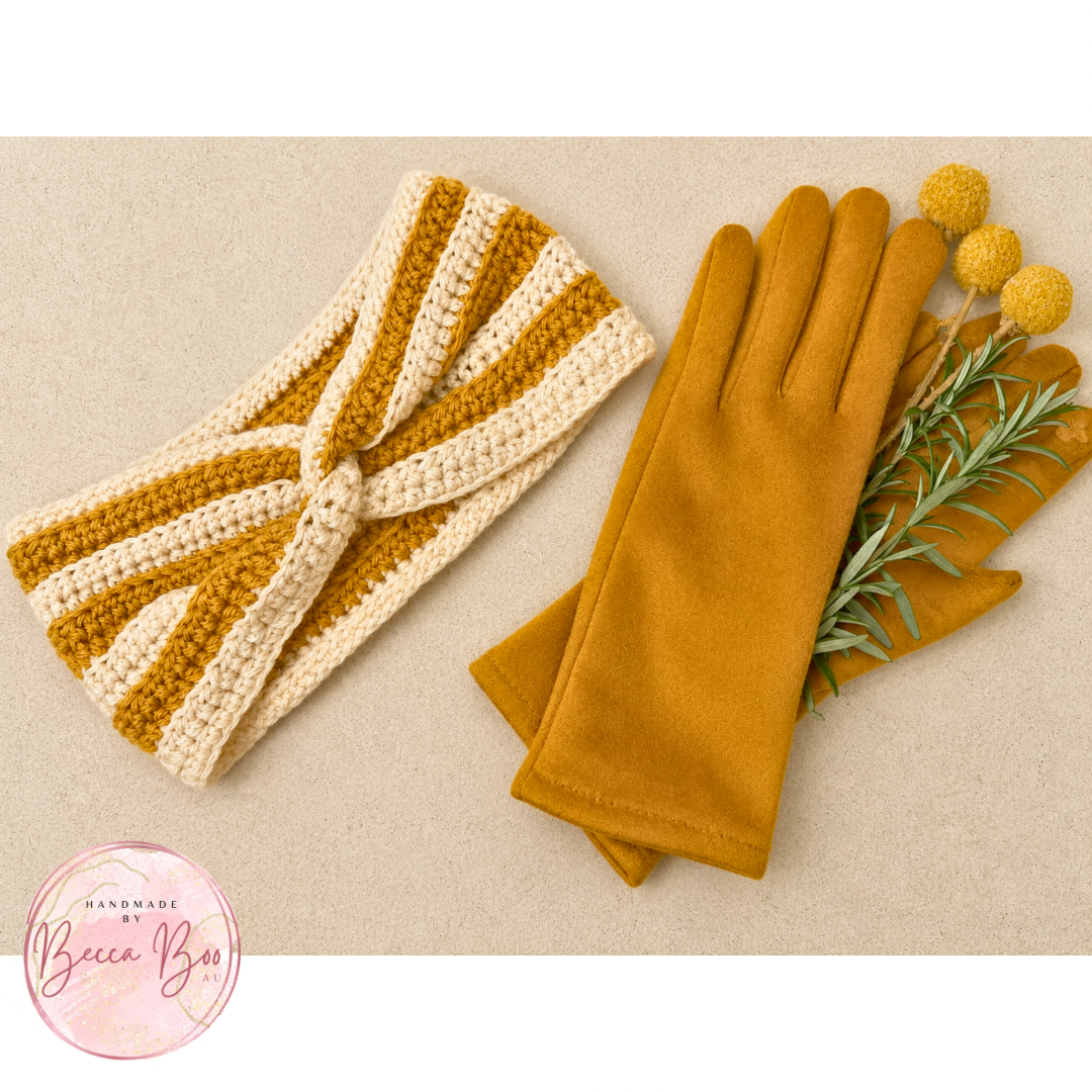 Mustard Yellow and Off-White Ear Warmer