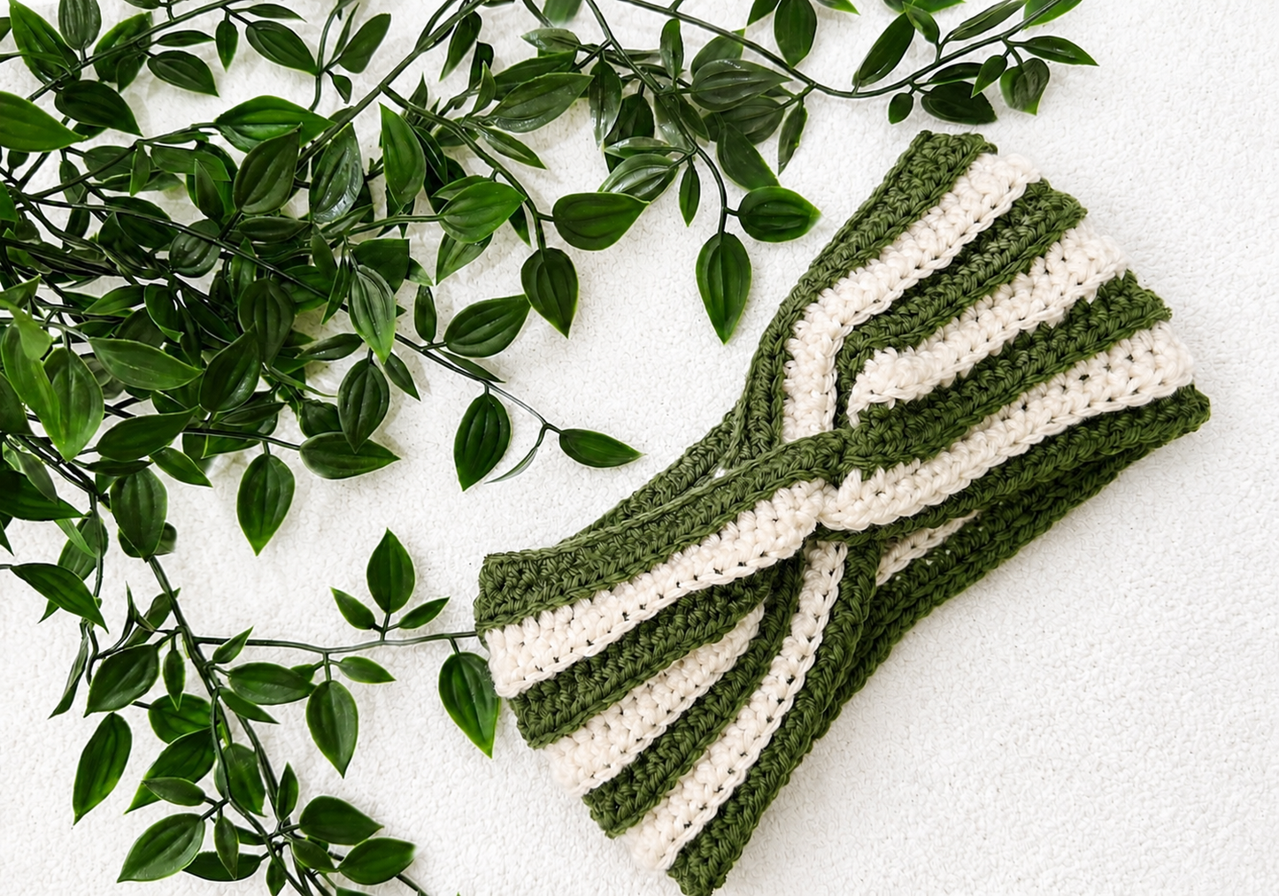 Green and Off-White Ear Warmer
