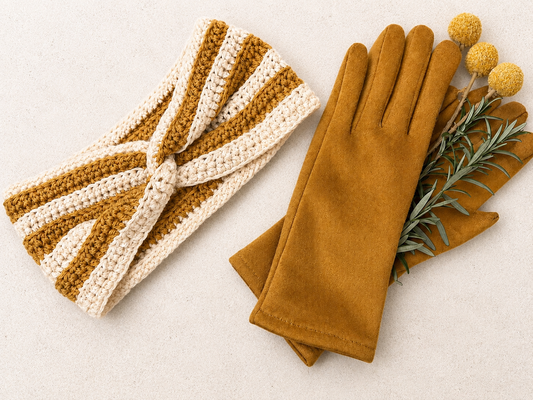 Mustard Yellow and Off-White Ear Warmer