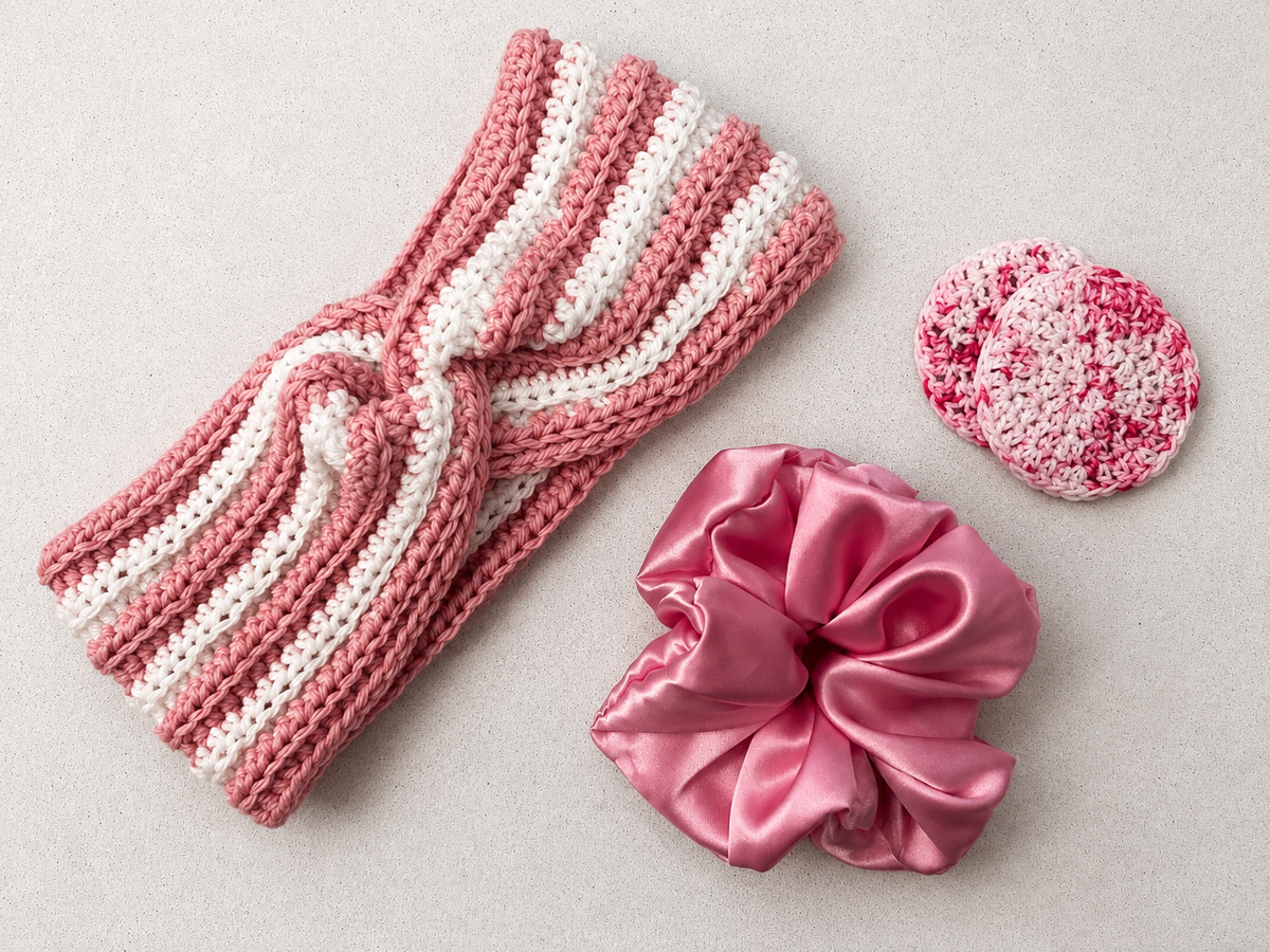 Pink and Off-White Ear Warmer
