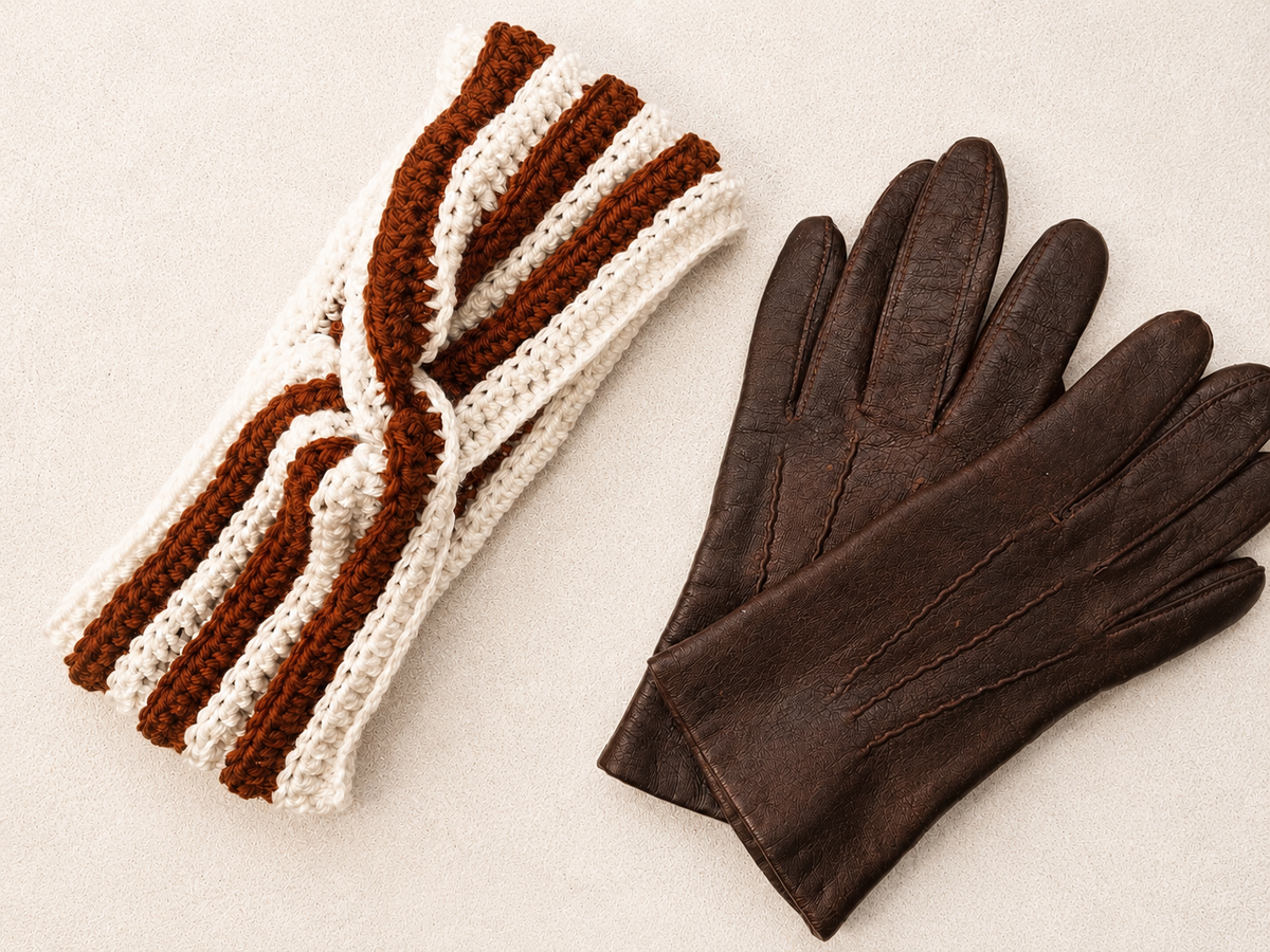Brown and Off-White Ear Warmer